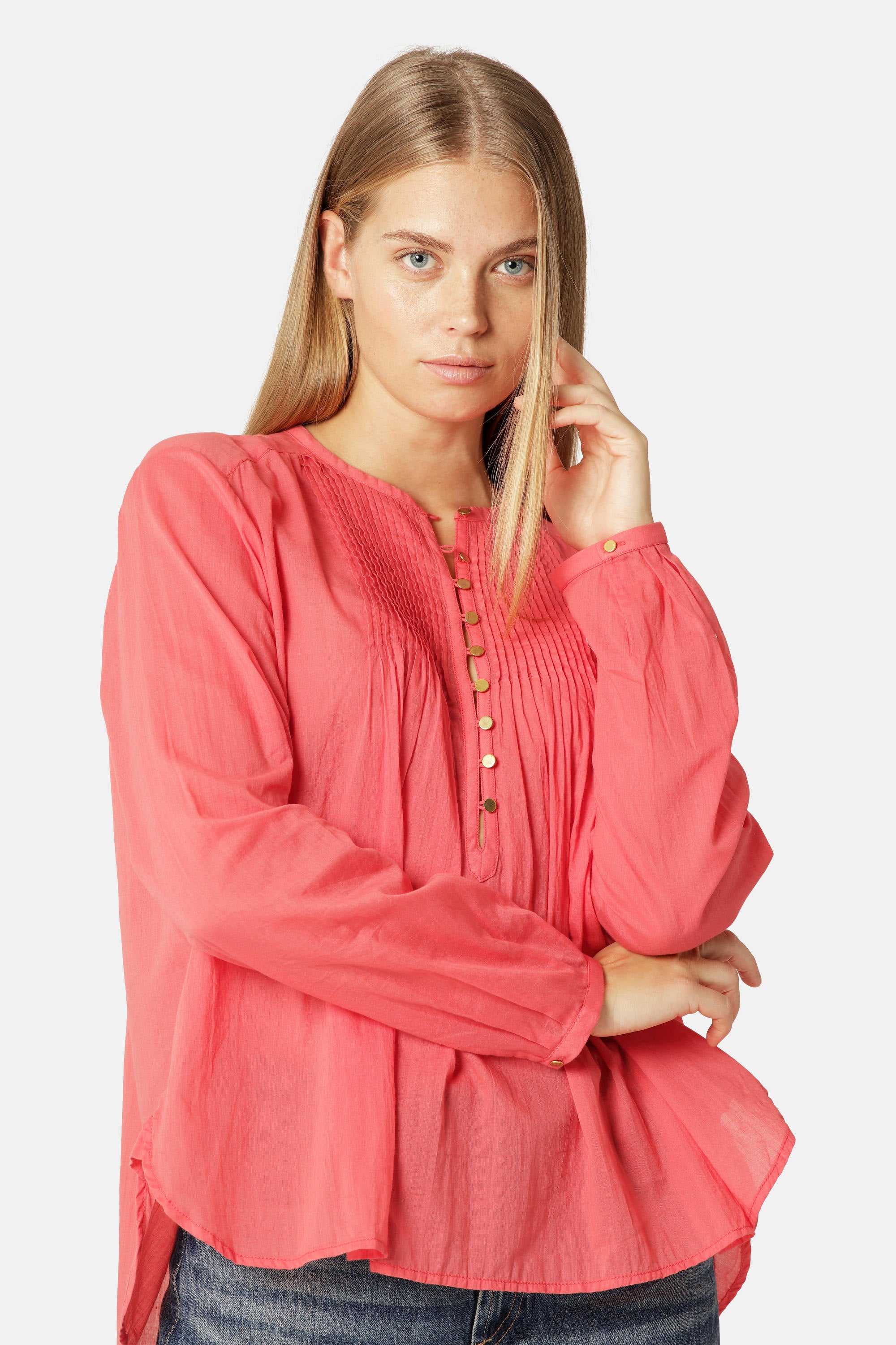 Skjorte med Lange Ermer - Spiced Coral